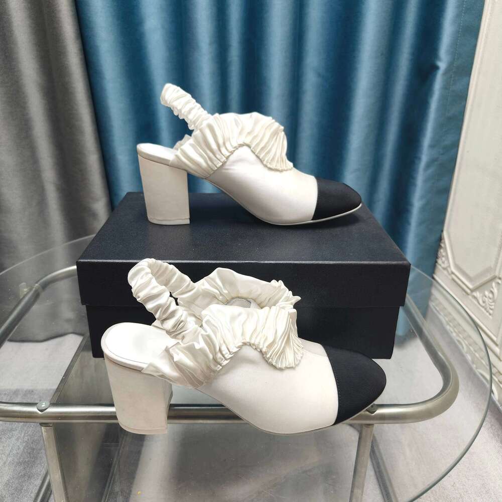 Shoes Women Size35-41 Silk Genuine Leather Pumps Slingbacks Super High Heels Round Toe Sandal Designer Shoe Zapatillas De Mujer 85b
