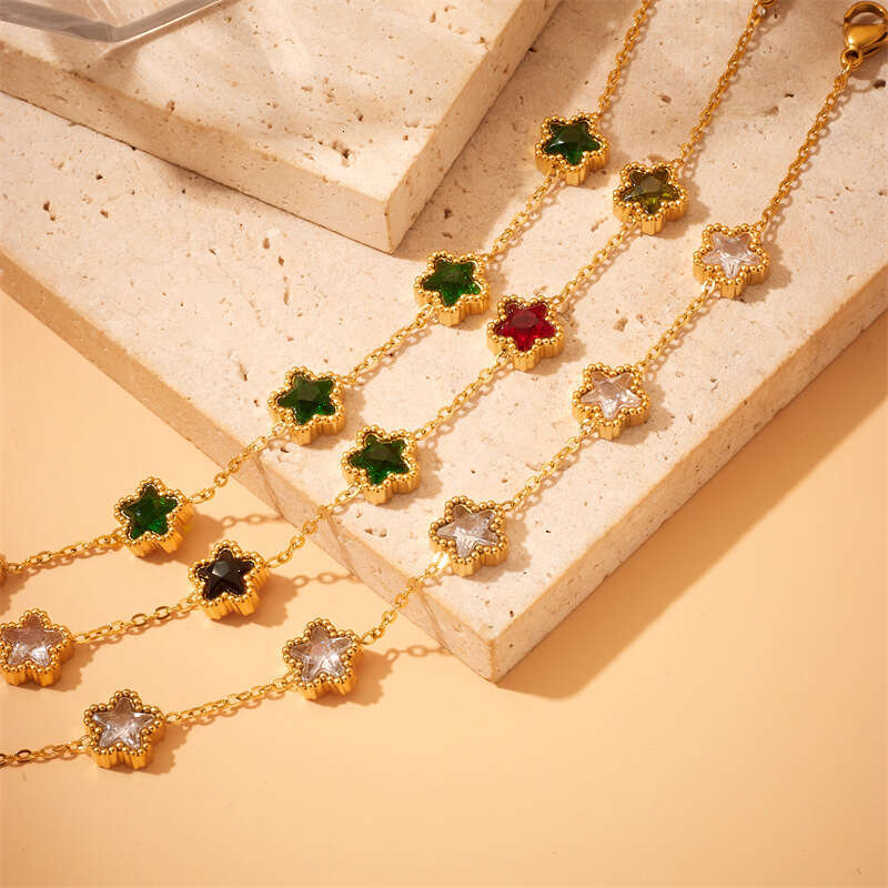 Fashion Dia-Studded Star-Shaped Accessories Chain Stainless Steel Gold-Plated Bracelet