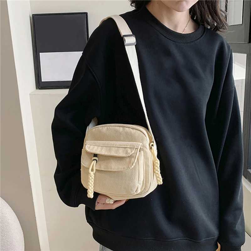 Simple Versatile Crossbody Bag Fashionable Casual Small Square Bag Personalized Commuting Shoulder Bag Corduroy Unisex Trend Y250730