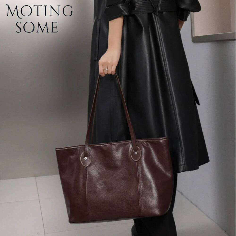 Motingsome Vegetable Tanned Leather Cowhide Women's Minimalism Large Capacity Tote Bag Niche Design Shoulder Handbag