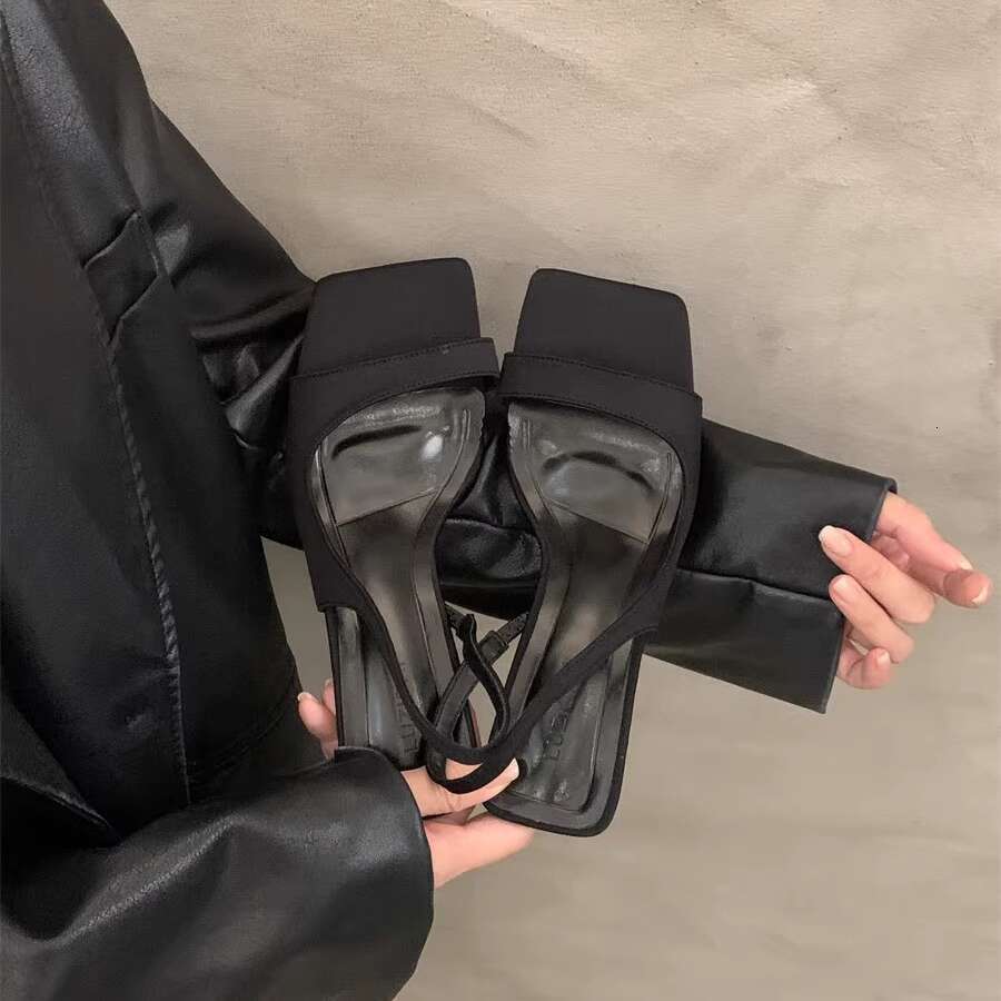 Niche High Heel Black French Open Toe Sandals Fairy 2025 New Summer designer shoes Elegant Dress Roman Shoes