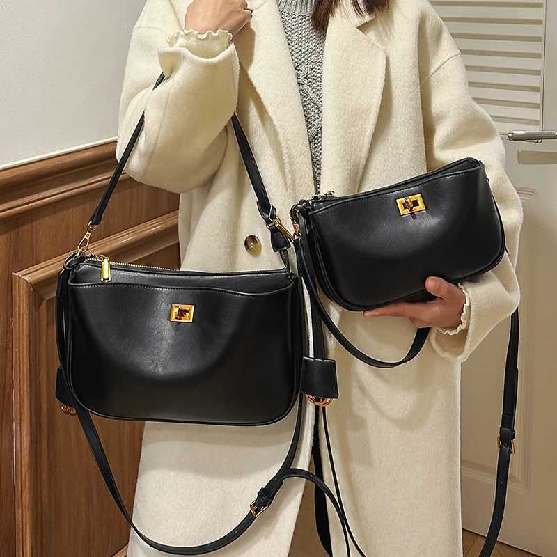 Women Shoulder Bags Cowhide Leather Black Handbags For Women FAshion Gold SiLVer Design Underarm Bags Y250730