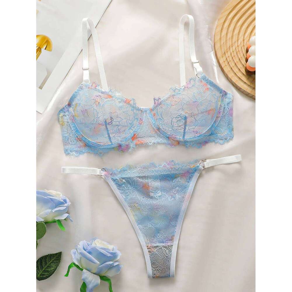Women's lace sexy transparent with steel rims, gathered adjustable straps, comfortable lingerie set YS025