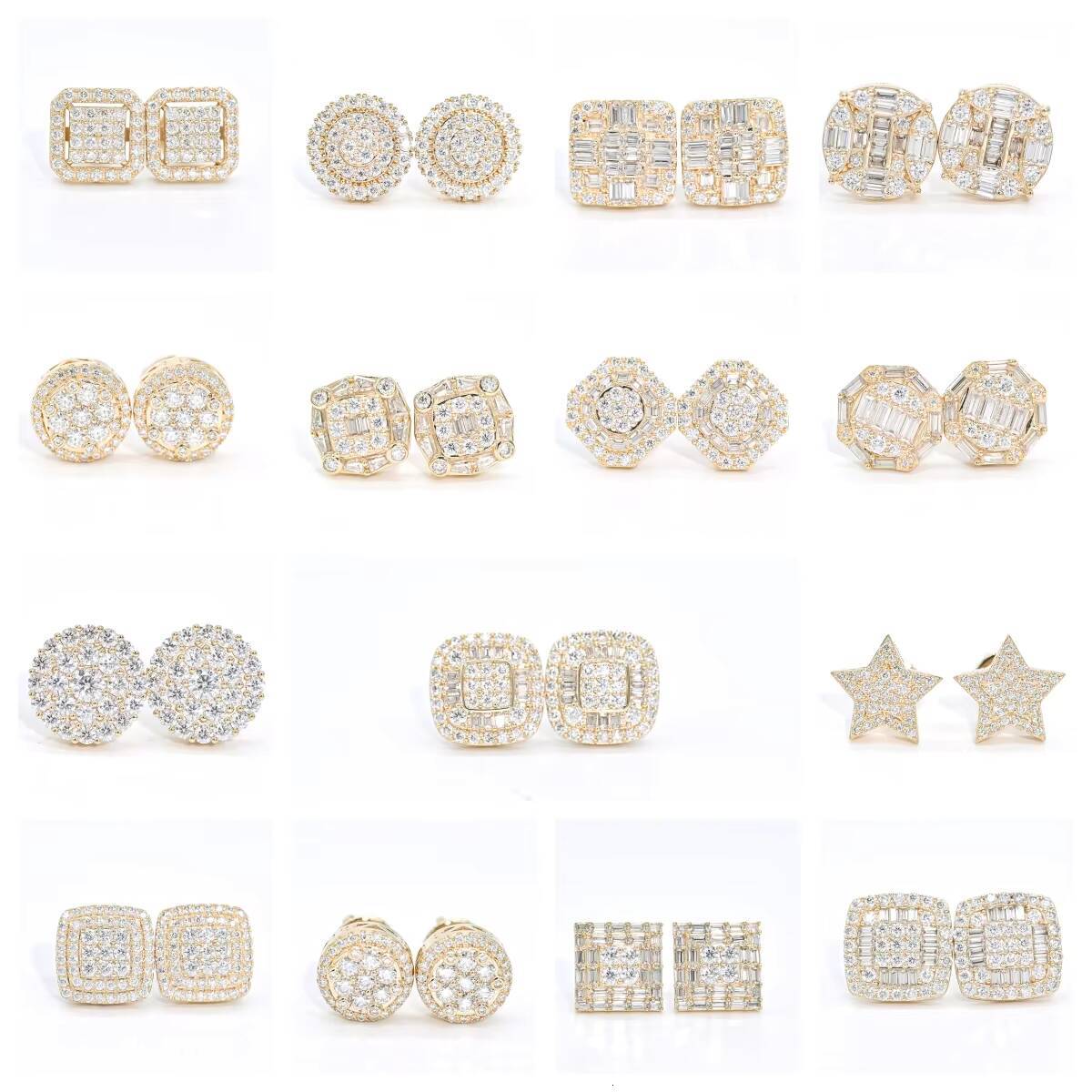 Hot Selling Gold Plated Vvs Moissanite Earring Pass Diamond Tester Round Brilliant Cut Diamond 925 Silver Stud Earrings Women