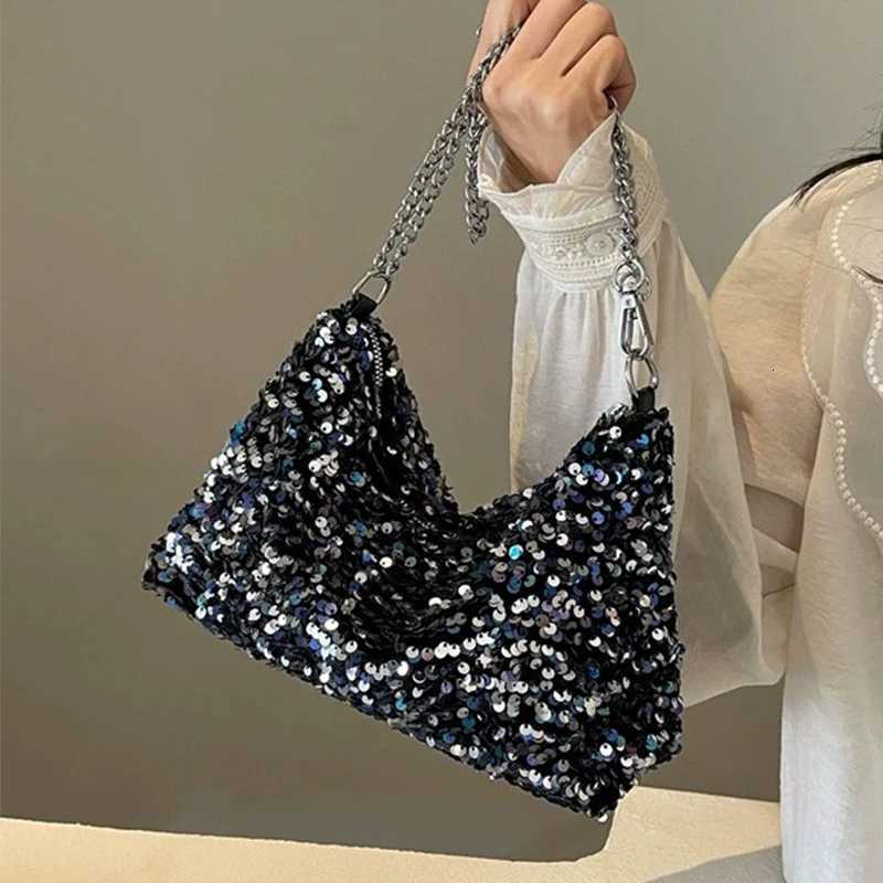 Women Bling Shoulder Bag Chic Sequins Glitter Underarm Sling Bag Adjustable Chain Strap Crossbody Bag Commute Shopping Handbags Y250730