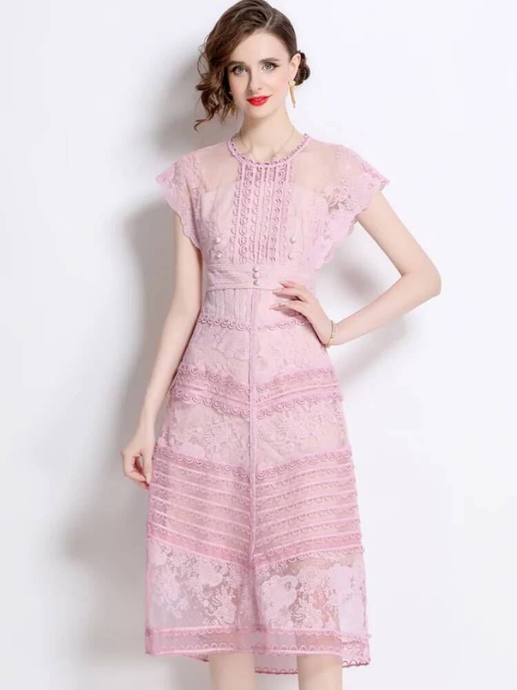 New Fashion Embroidery Flower Summer For Women O-Neck Sleeveless Elegant Lace Patchwork Runway Long Dress Vestidos dongdumaoyi