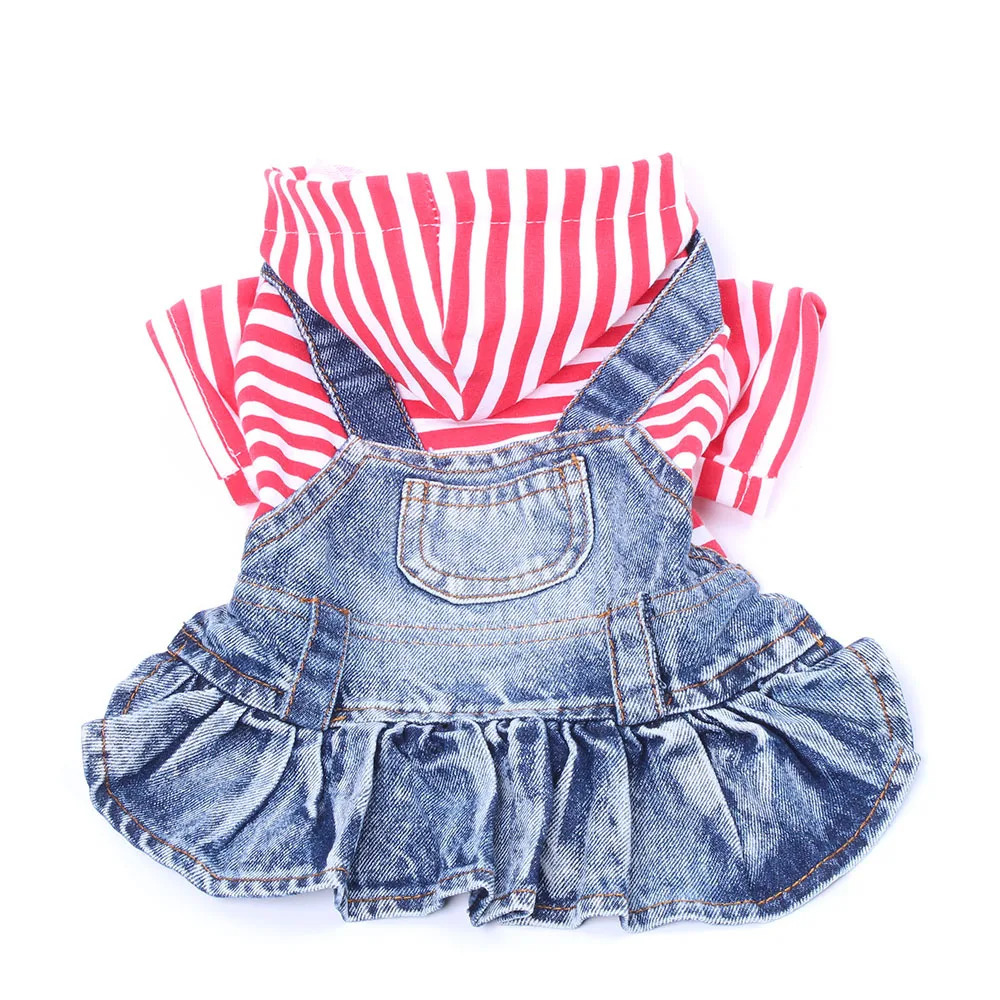 Deinim Dog Dress Coat Striped Pocket n Pet Puppy Jacket Spring/Autumn Clothing Apparel 250729
