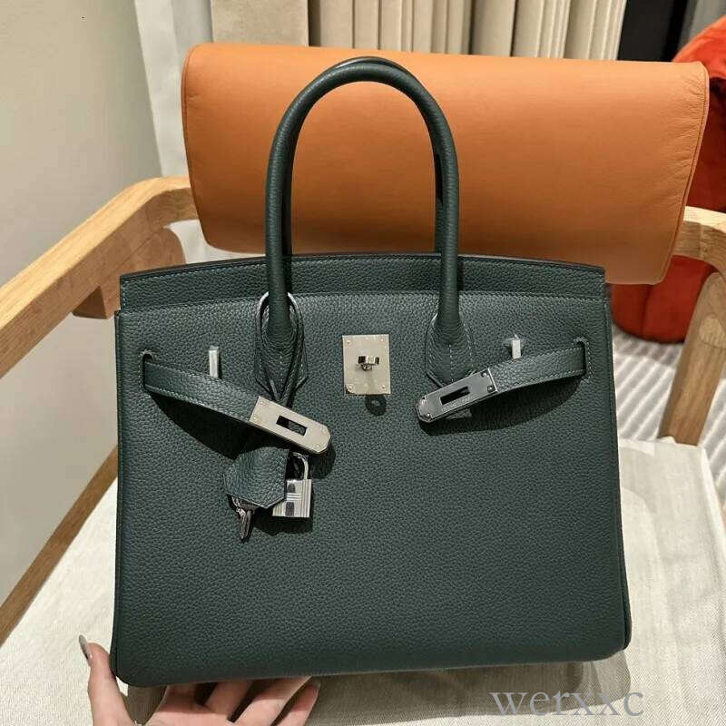 Exempt from customs duty AAA 9A Designer Women's Brown Handbag 25cm Genuine Leather Handmade Lock Inner Zipper Pocket Fashion Shoulder Bag Gift 15
