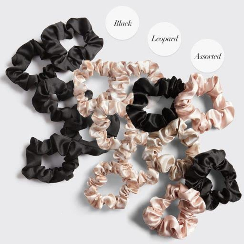 Kitsch Leopard Prints Satin Women No Crease Ties Girls, Scrunchies For All Hair Types and Textures, Perfect for Day or Night - 5 Pcs