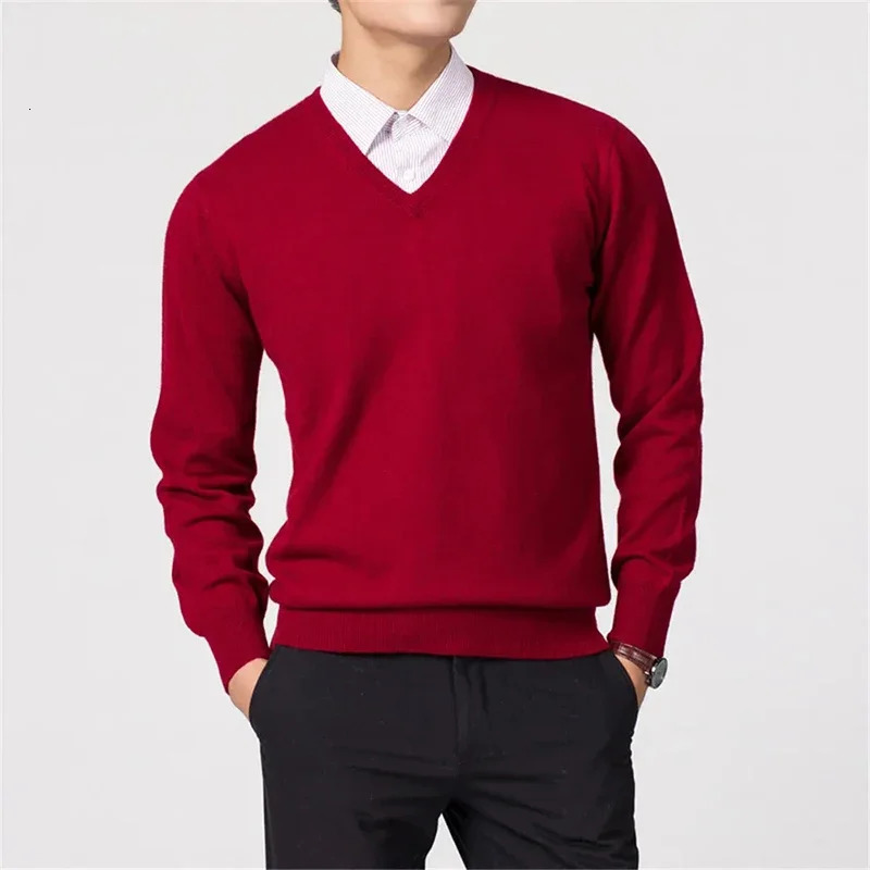 Wool Mens Sweaters Vneck Pullovers Cashmere Knitting Spring Autumn Knitwear High Quality Jumpers Clothes 250731