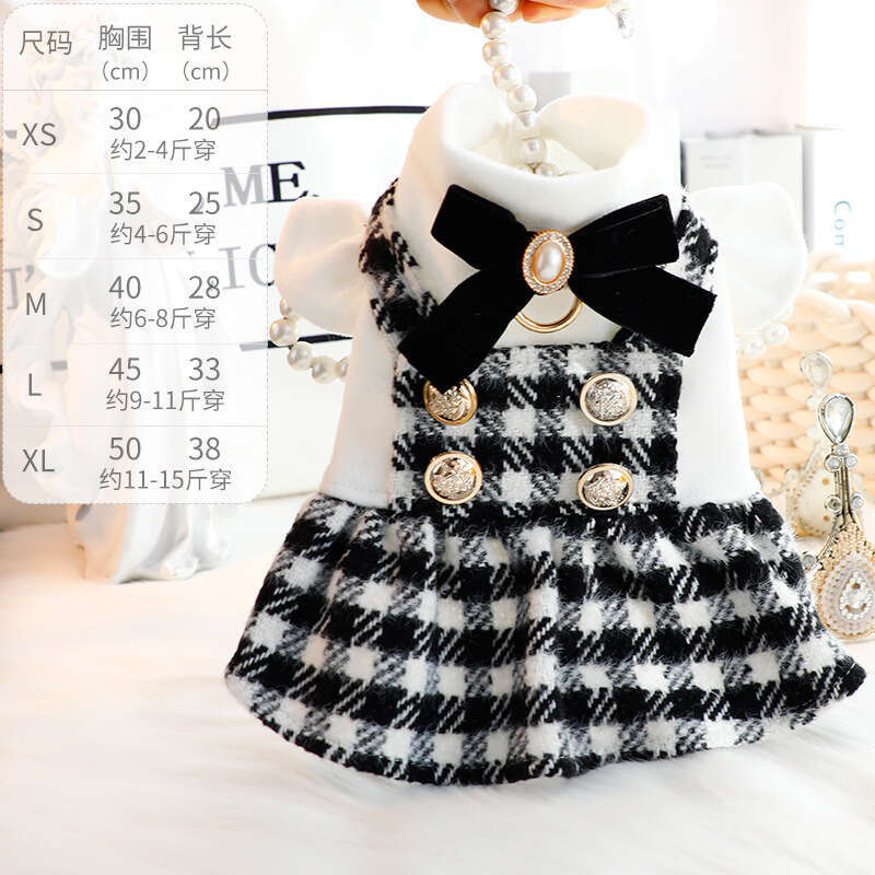 Clothes Autumn Winter Outfit Cat Princess Dress Heart Little Chanel Style Black White Leash Small Dog Teddy Pet 5283