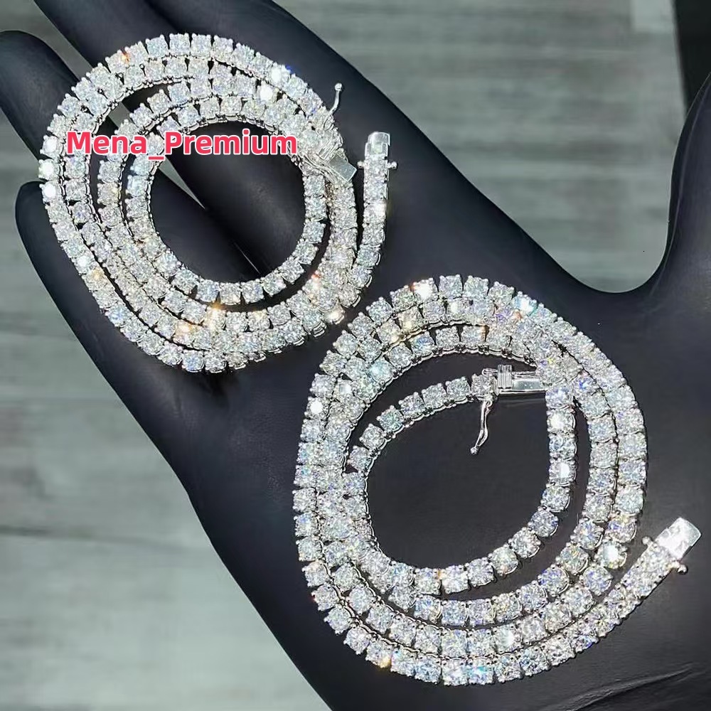 Moissanite Diamond Tennis Chain Necklace Bracelet 925 Silver Cuba Chain VVS Jewelry Men Ice Out Hip Pop Necklace