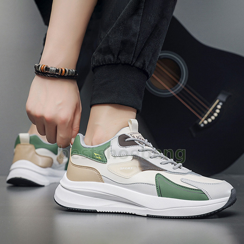 designer shoes sneakers lightweight leather trainers mens shoes fashion white green black thick-sole comfort durable non-slip sneaker size 39-44