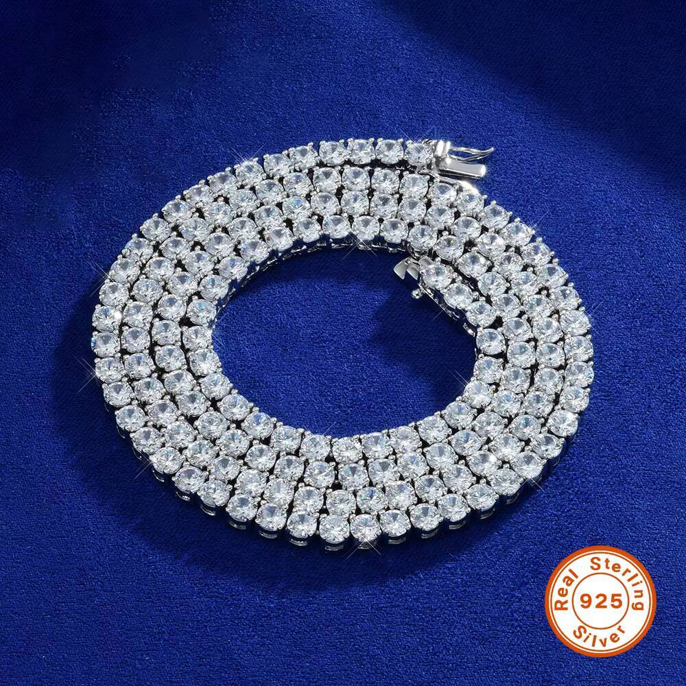 High Quality S925 Silver Hip Hop Jewelry 5mm Mozambique Tennis Chain Premium Moissanite Necklaces