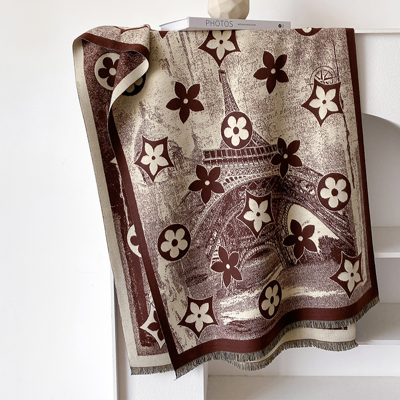 Autumn and winter new imitation cashmeres retro pentacle print double-sided warm scarf shawl outside 2025