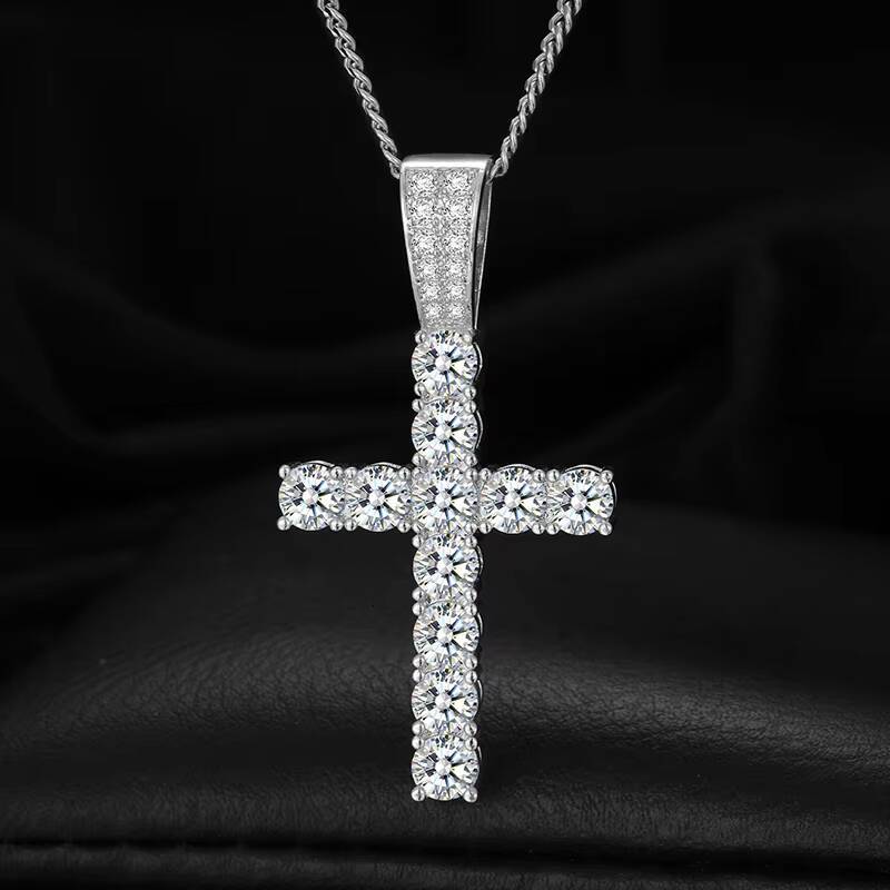 Fine Jewelry 925 Sterling Silver Pass Diamond Tester 5mm VVS Moissanite Classic Cross Pendant Necklace for Men Women