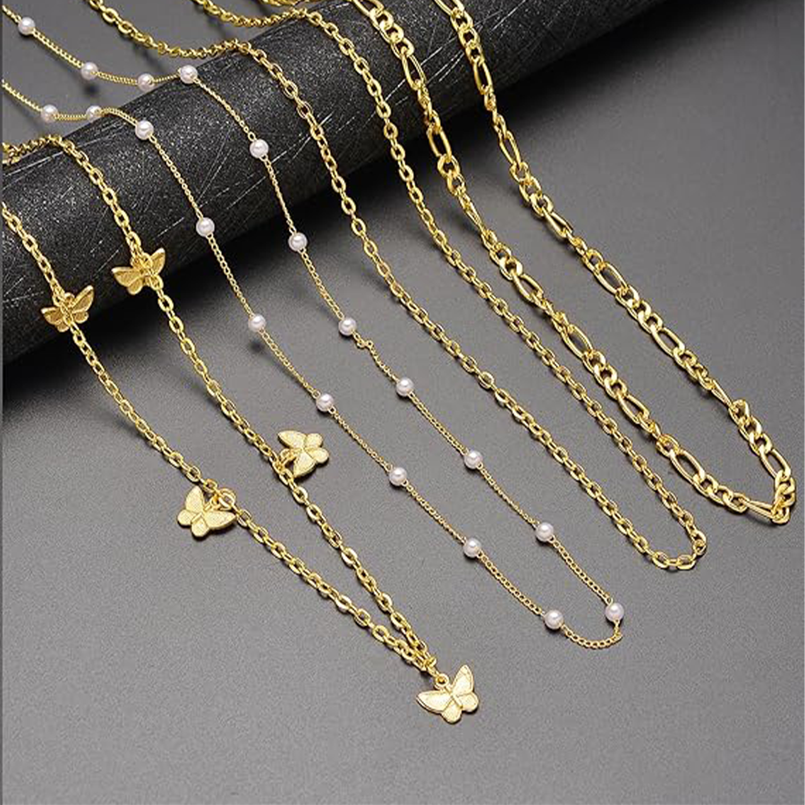 Adjustable 8Pcs Waist Belly Chain 18K Gold Plated CZ Heart Pearl Butterfly Bead Sequin Paperclip Belly Chain Summer Beach Sexy Body Chains Women Jewel
