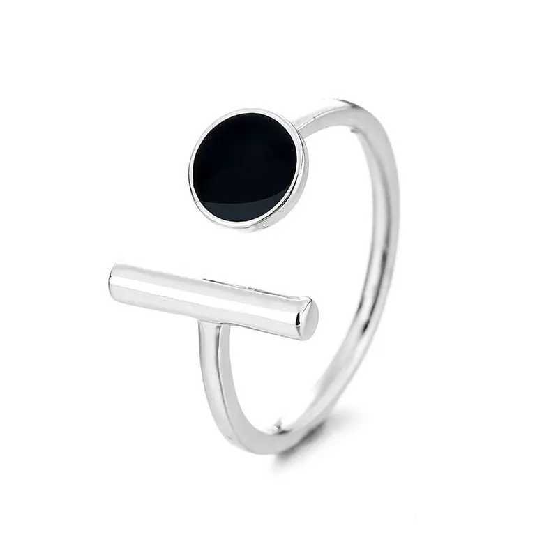 Fashion 925 Sterling Silver Black Round Open Rings For Women Luxury Designer Jewelry Gift Female y250730