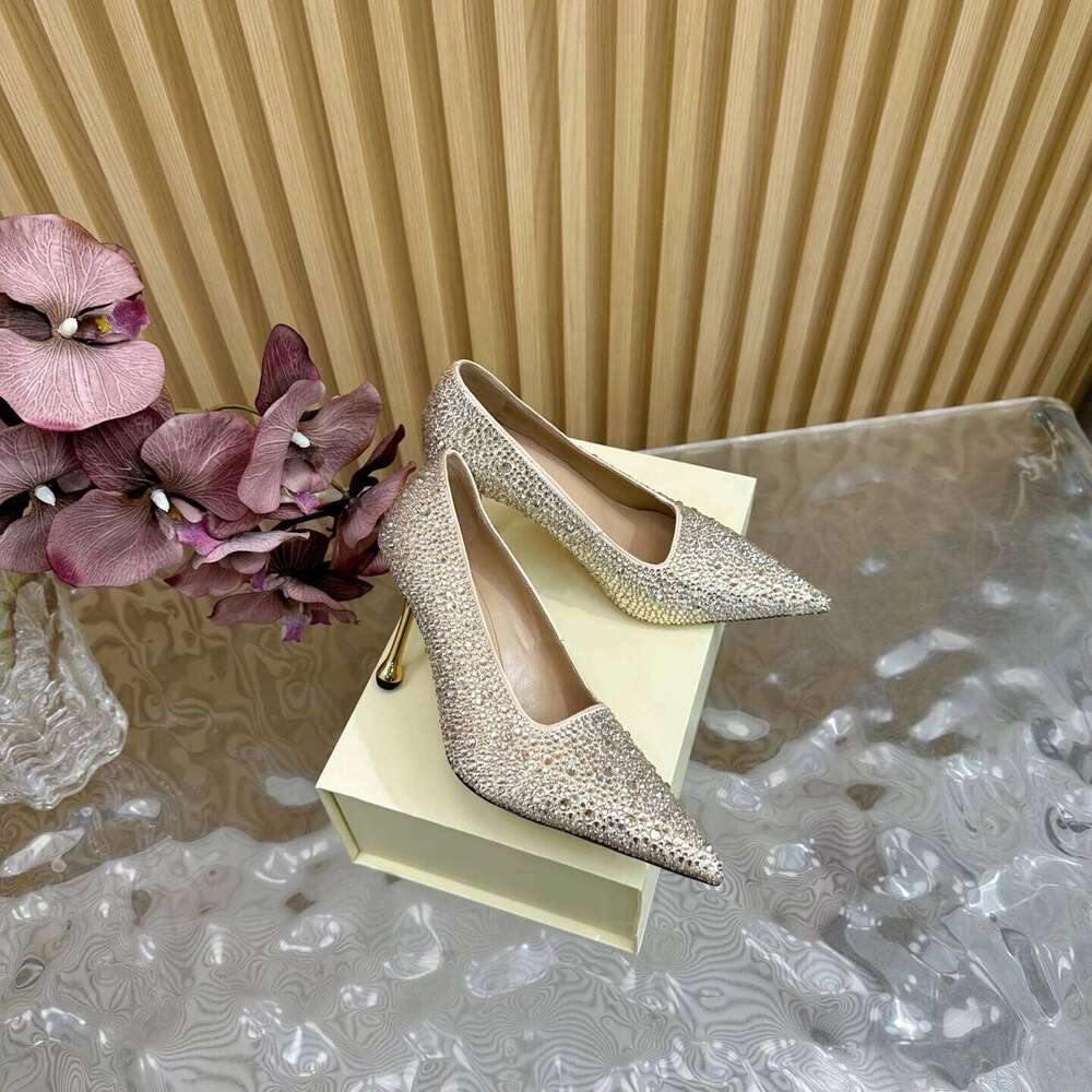 Women Size34-42 Silk Genuine Leather Crystal Pumps Super High Heels Wedding Pointed Toe Designer Shoes Zapatillas De Mujer 073