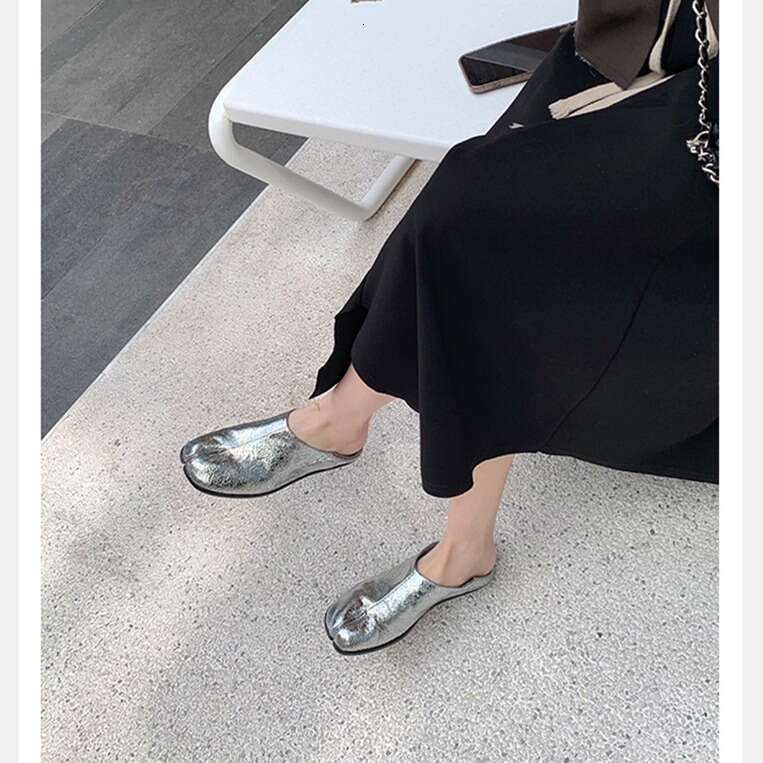 High-End Cowhide Version ~ Grape Mom Same Style Women's Split Toe Flat Half Slippers Lazy Slip-On Pig Hoof Single Shoes for Women