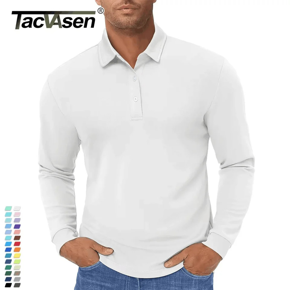 TACVASEN Long Sleeve Polos Quick Dry Tshirts Mens Breathable Sports Tees Casual Golf Polo Shirts Work Tshirt Pullover Tops Man 250731