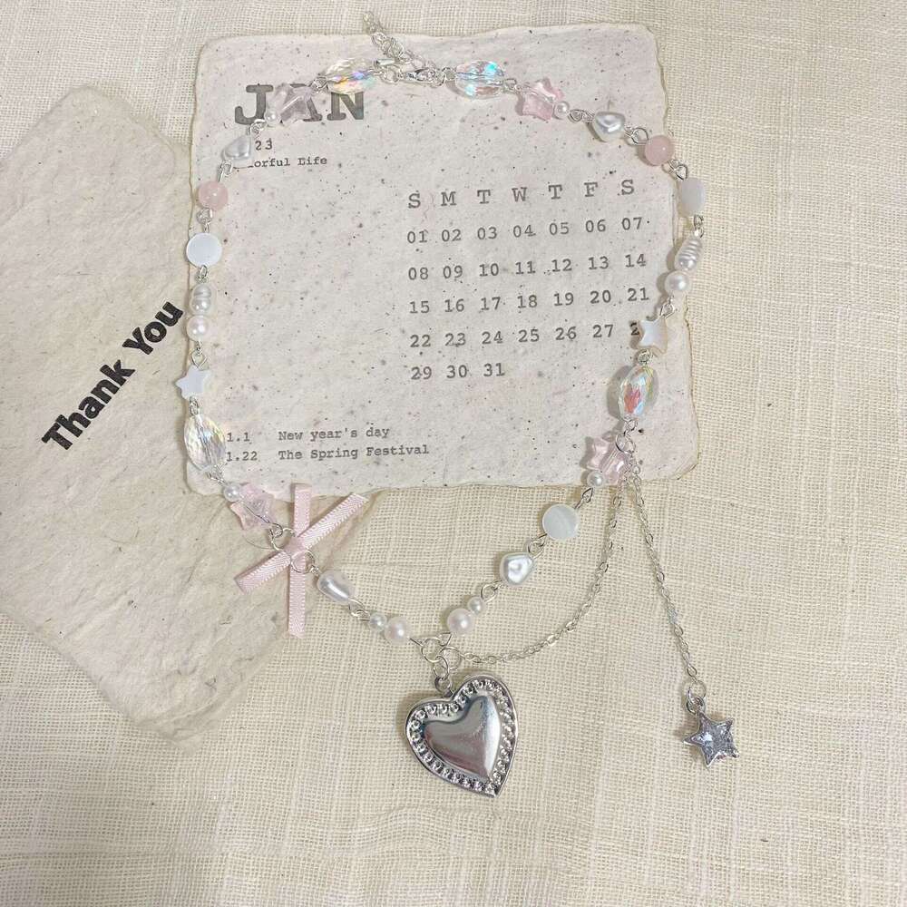 Dopamine Heart Pearl Necklace for Women, Niche Design, Exquisite High-end Collarbone Chain, 2024 Versatile Elegant Summer 72b