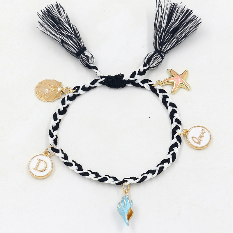 Japan and Korean Style Woven Silicone Anklet Bracelet with Starfish Shell Pendant, Tassel Accent Beach Anklet for Women