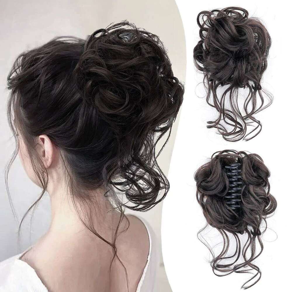 Chorliss Synthetic Claw Chignon Women Messy Curly Fluffy Bun Clip In Ponytail Hair Extensions Natural False Hairpieces