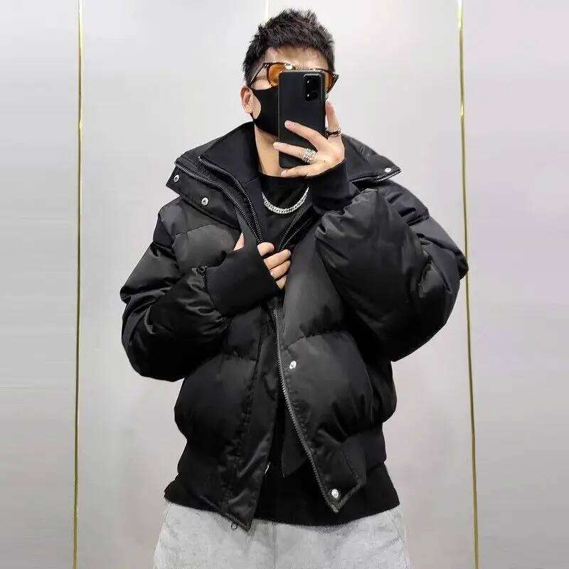 Men's Standing Collar Padded New High-end Short Two-piece Jacket Loose and Winter Design Warm Thick Bread Parkas