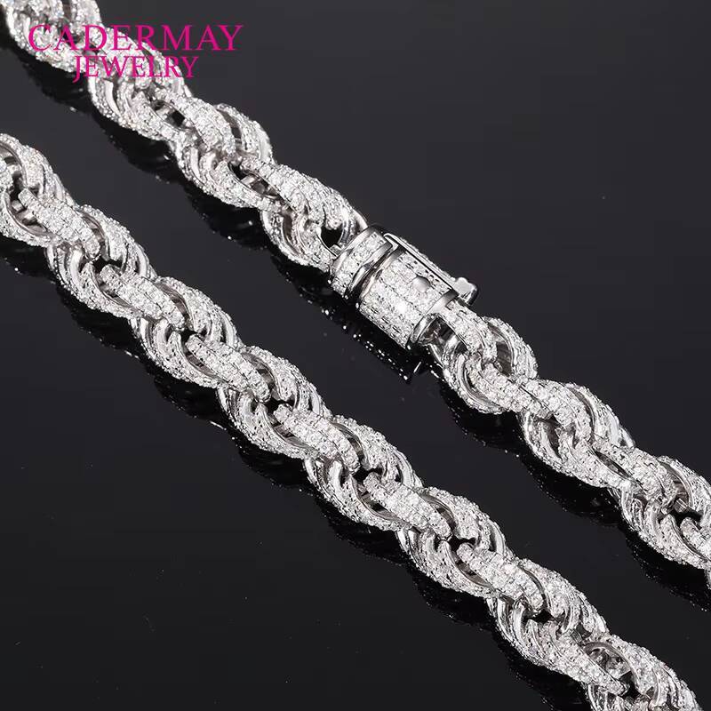 Cadermay Hiphop Jewelry 8mm 925 Sterling Silver DEF VVS Moissanite Rope Chain Iced Out Rope Diamond Chain Necklace for Gifts