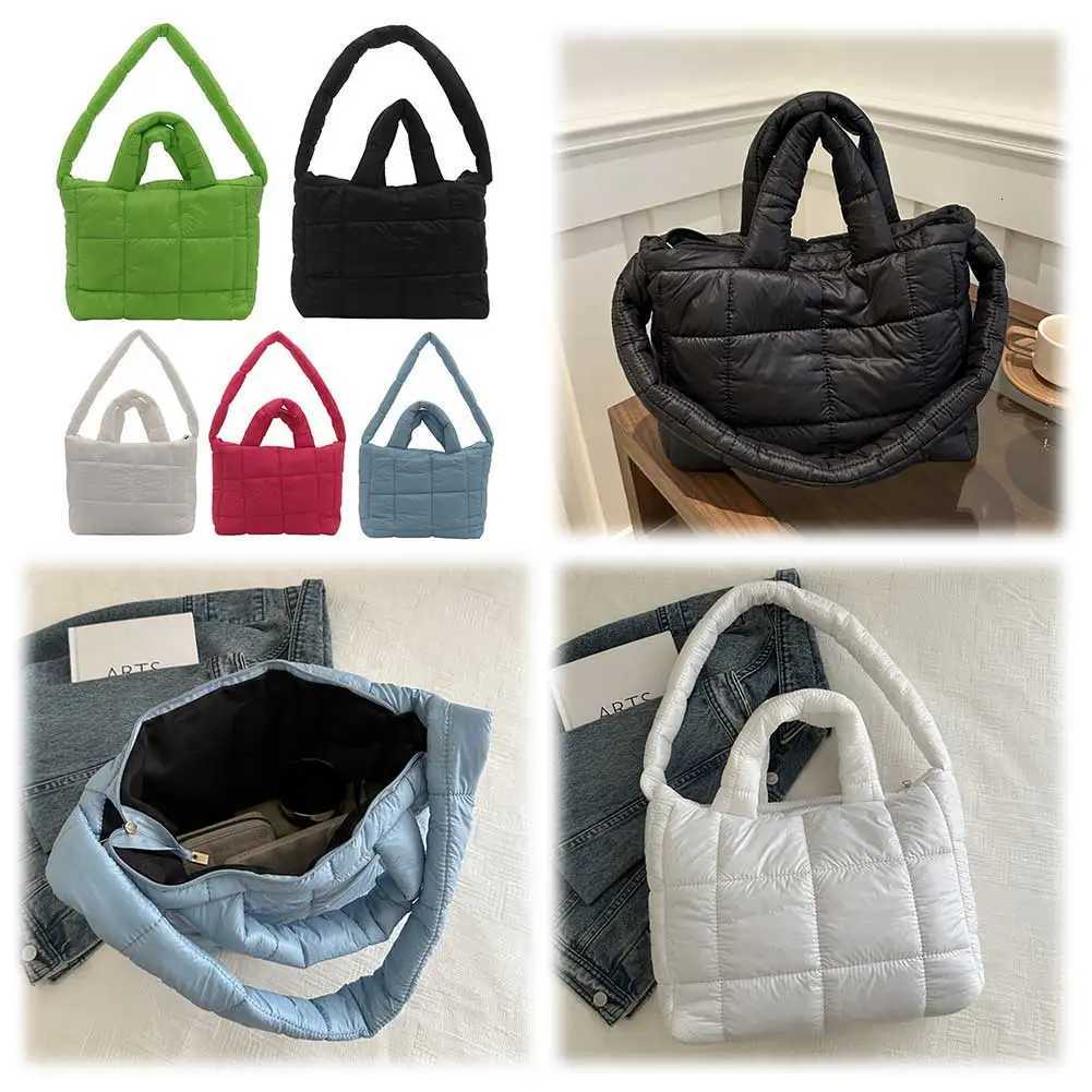 Women Quilted Shoulder Bag Large Capacity Puffer Tote Handbag Solid Color Quilted Top Handle Bag Ladies Commute Bag Y250730