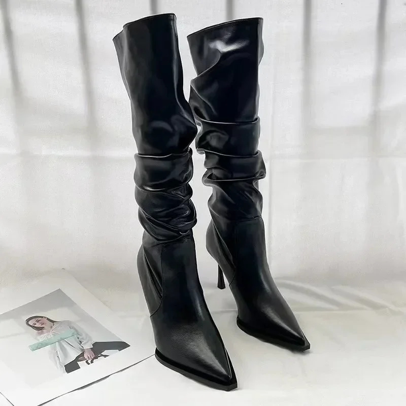 Sexy Winter Women High Boots Fashion Pointed Toe Stiletto Heel Long Boots Ladies Elegant Knee High Boots Shoes Botas De Mujer 250729