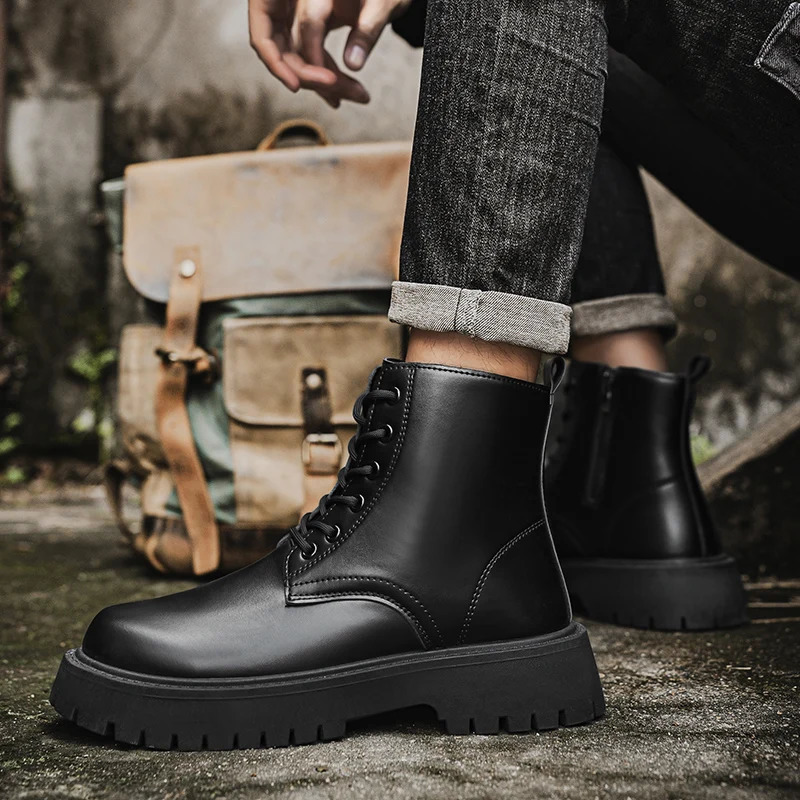 2025 Couples Casual Boots Four Season Men Womens High Top Leather Boots Fashion Thick Soled Non Slip Plus Size Outdoor Boots 250729