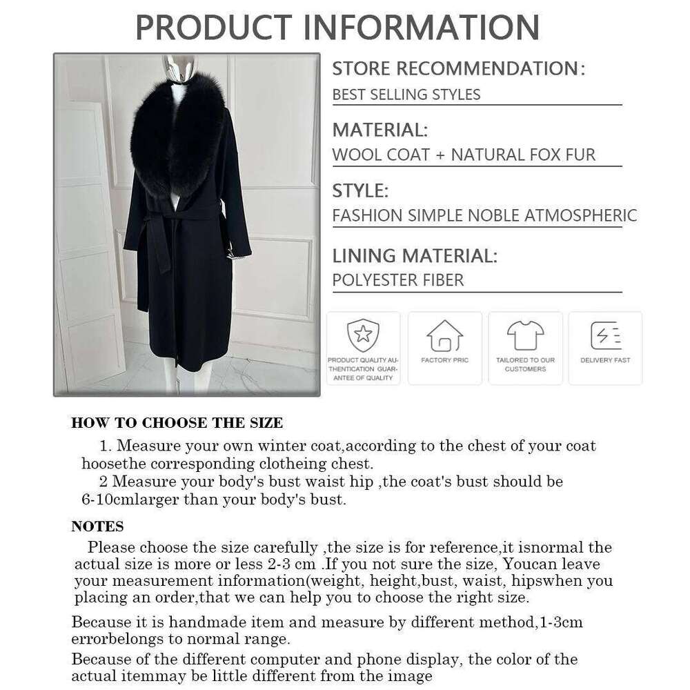 Designer Clothing Real Women Long Cashmere Coat Natural Fox Fur Coats Autumn Winter New Women's Wear Fashion