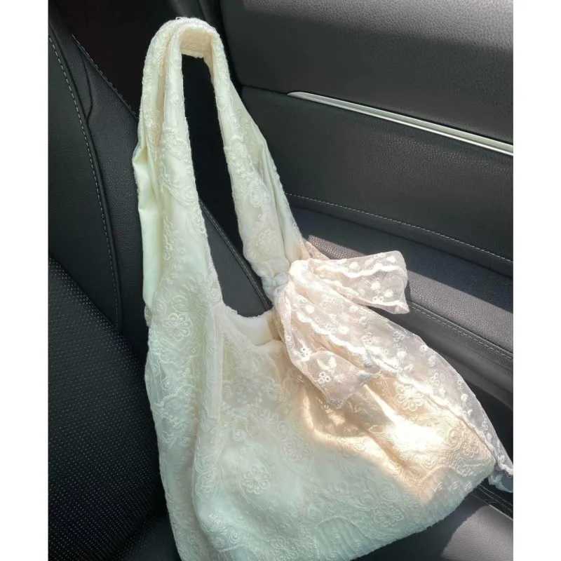 JIAERDI Fairycore Aesthetic White Handbag Women 2025 Summer Sweet Lace Bow Shoulder Bags Ladies Large Capacity Underarm Bag Y2k Y250730