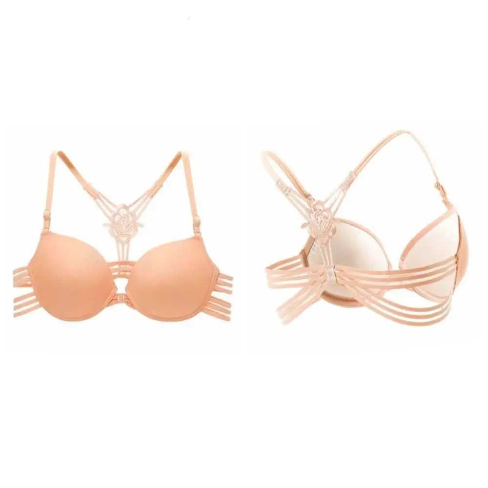 Fashion Front Button Lace Bra Women 3/4 Cup Beautiful Back Seamless Bra Intimates Underwear Wireless Deep V Beach Bra Z250730