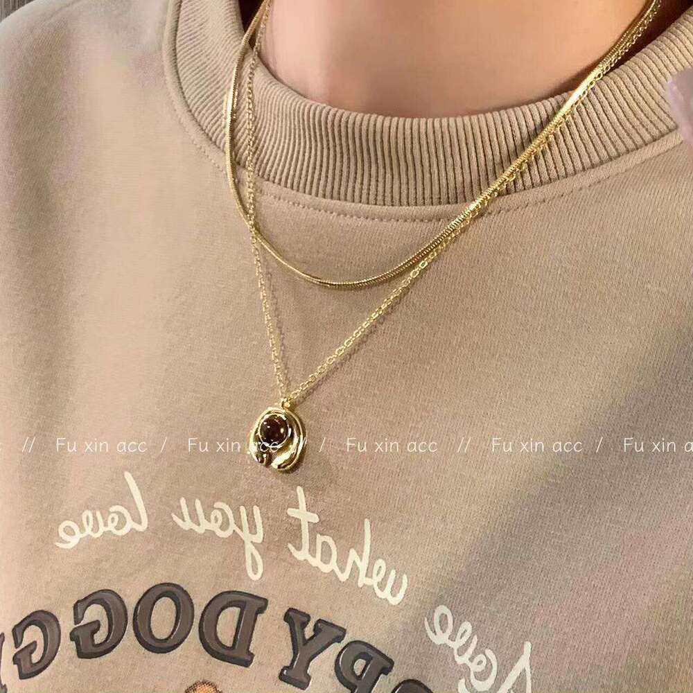 Four Seasons Versatile Double Layer Stacked Abstract Pattern Necklace for Women, Melad Sweater Chain, Niche Light Collarbone Chain 14c