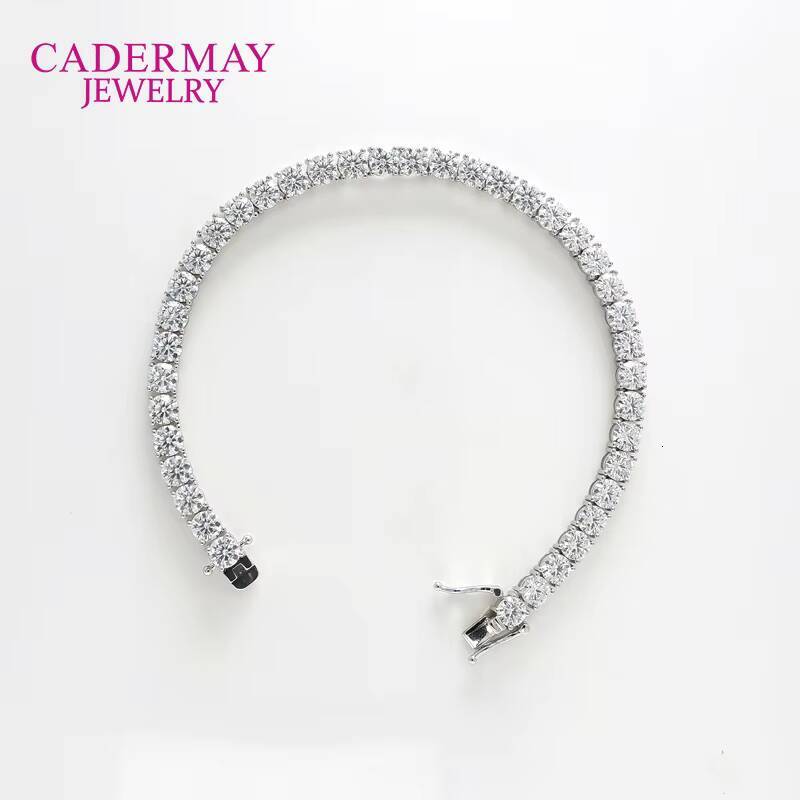 Cadermay Hip Hop Jewelry 3-5mm Round Pure 925 Silver Moissanite Diamond D Vs1 Tennis Chain Bracelet