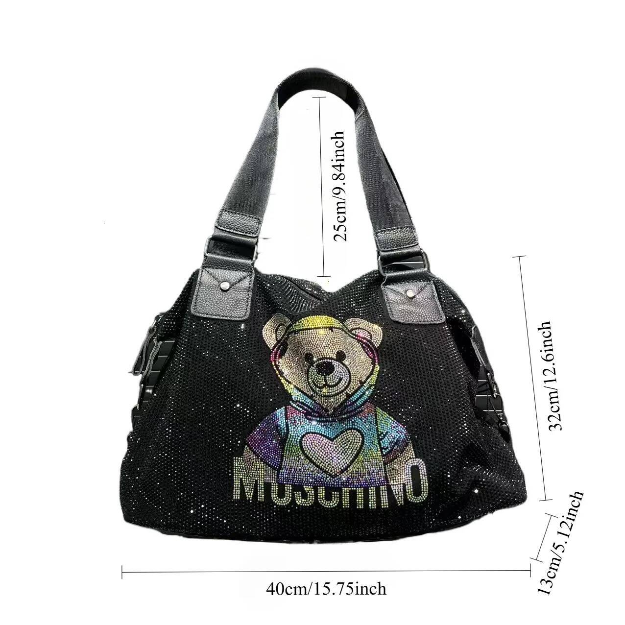 Ladies' fashionable dia jewelry cute teddy bear handbag, large capacity, personalized, elegant, shiny shoulder bag high-quality
