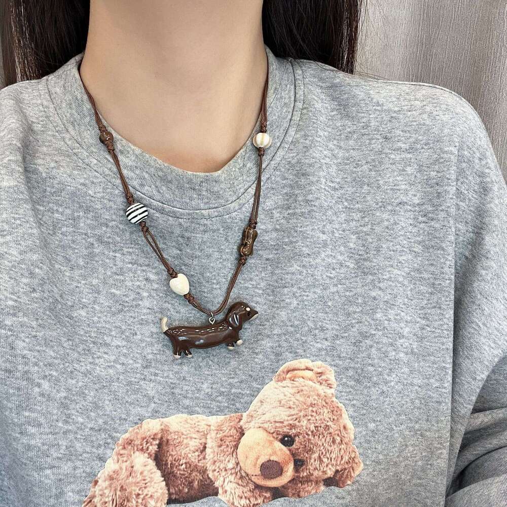 Cute Dog Red Scarf Pendant Necklace High-end Light Niche Autumn Winter New Sweater Chain Accessories for Women e0e