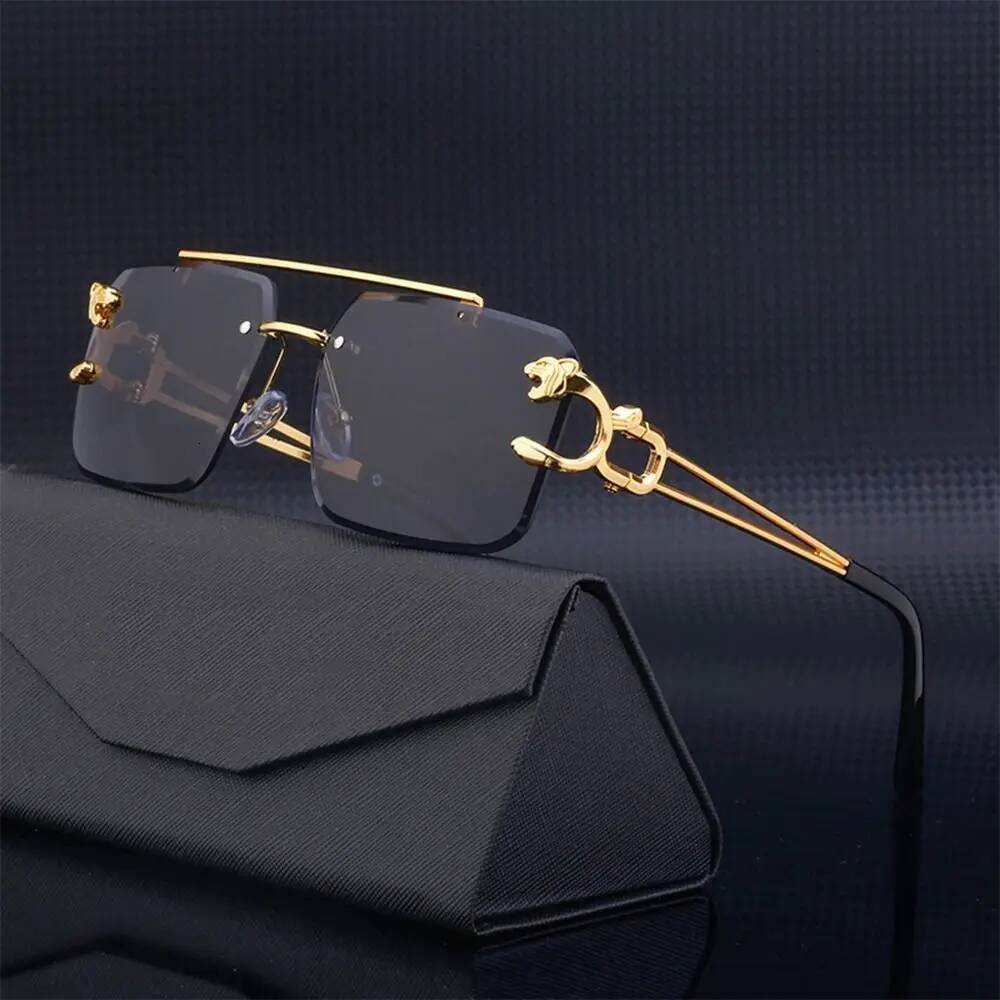 Steampunk Rimless Square Sunglasses Men 2025 Brand Designer Gold Lion Decoration Sun Glasses for Women Vintage Eyewear