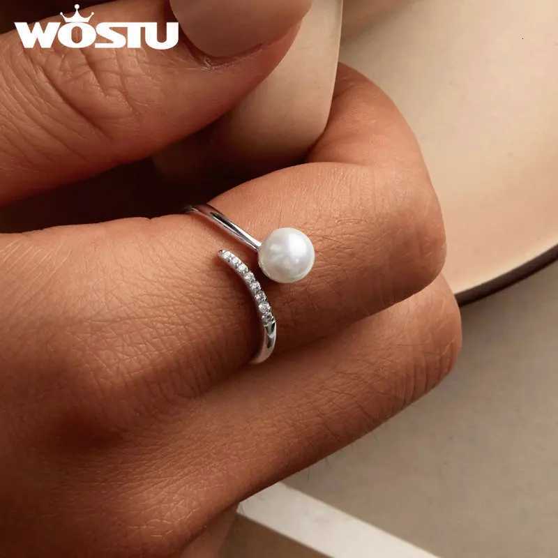 25 Sterling Silver Natural White Pearl Opening Ring Women Shiny Zircon Adjustable Ring Elegant Wedding Anniversary Gift y250730