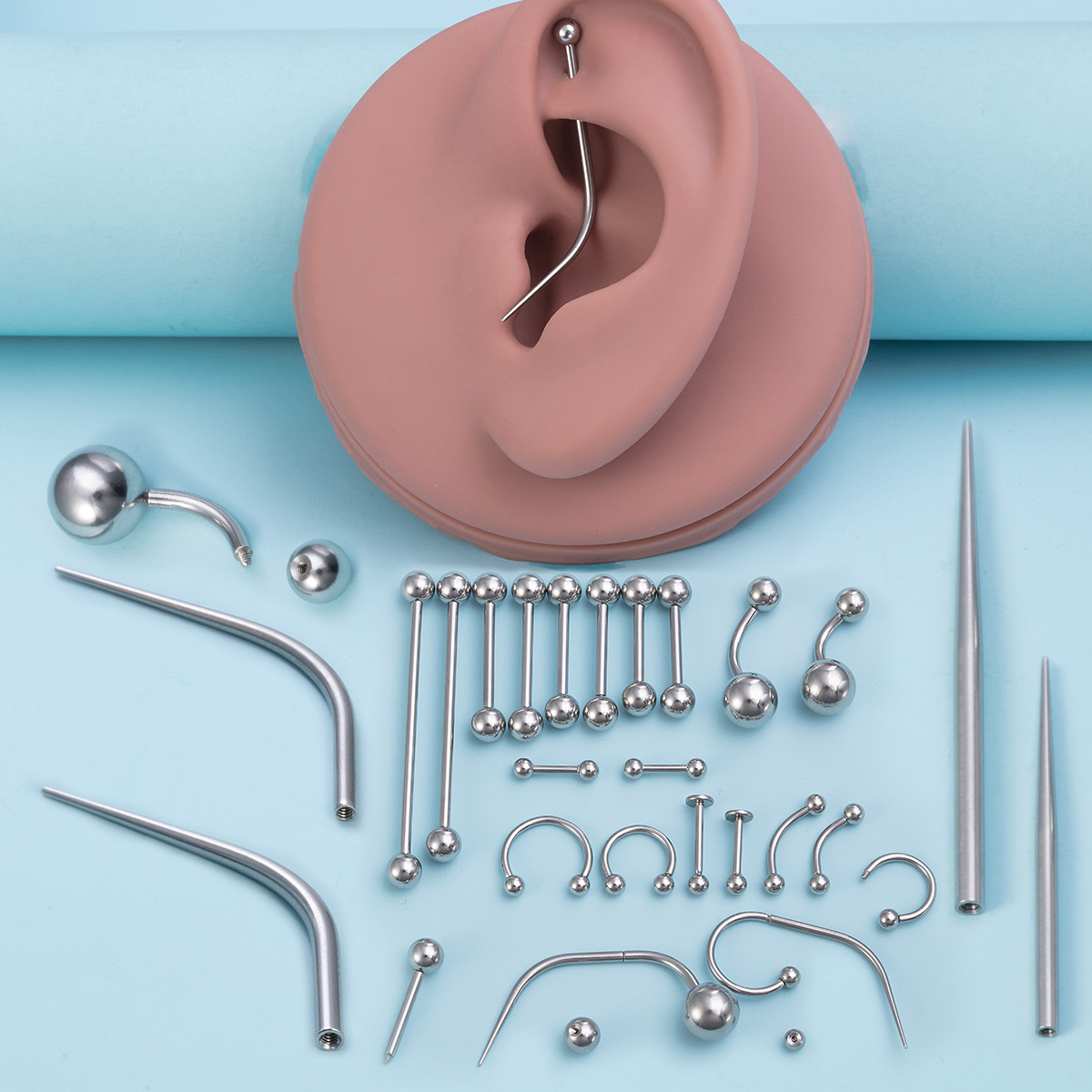 Straight curved guide rod 1mm internal tooth puncture set stainless steel connecting rod human puncture jewelry ear bone ring wholesale