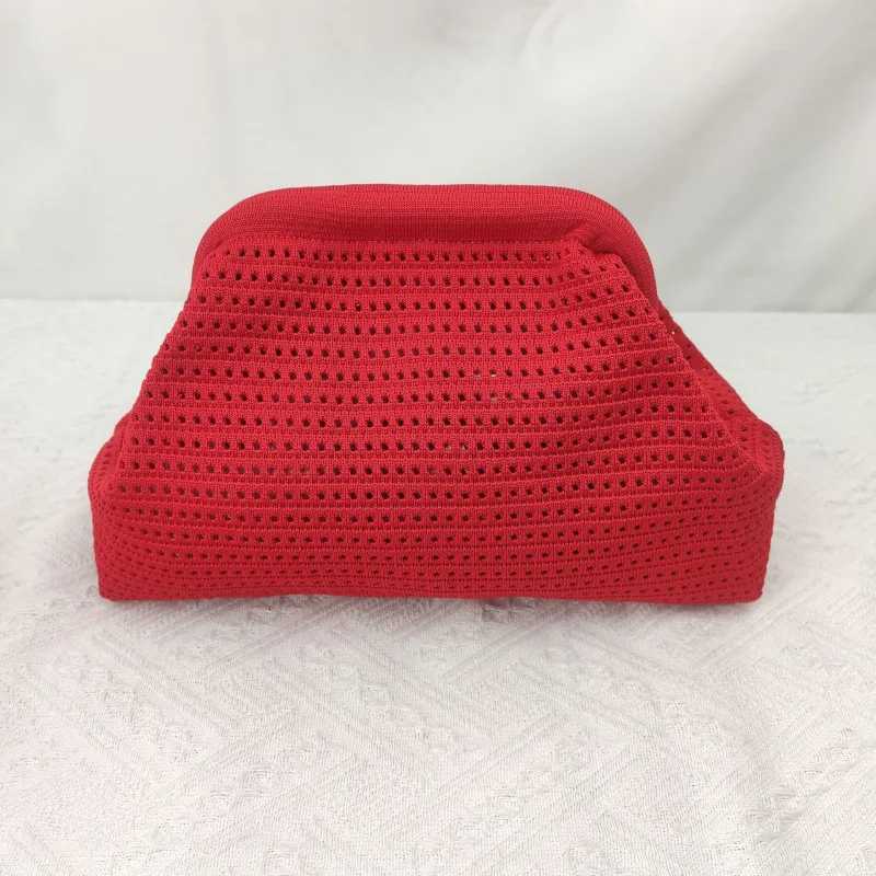 2025 Summer Knitted Beach Cloud Bags For Women Striped Hollow Out Handbags Large Capacity Vintage Dinner Bags Daily Make Up Bag Y250730