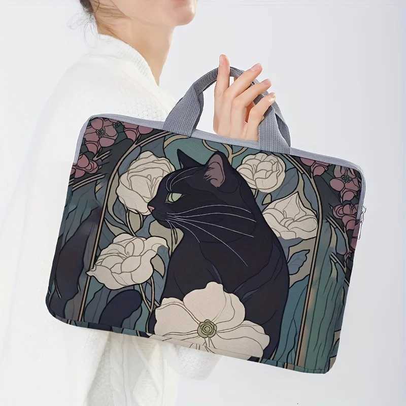 1pcTwo styles Camellia Black Cat Pattern Printed Laptop Bag Soft Laptop Fabric Cover suitable for 14 inch laptops G250729