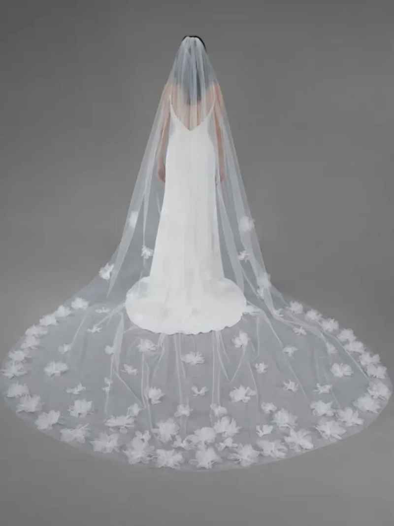 White Ivory Bridal Veil Wedding Veils 3D Flowers Lace Petals Veil Long Cathedral Bride Wedding Accessories