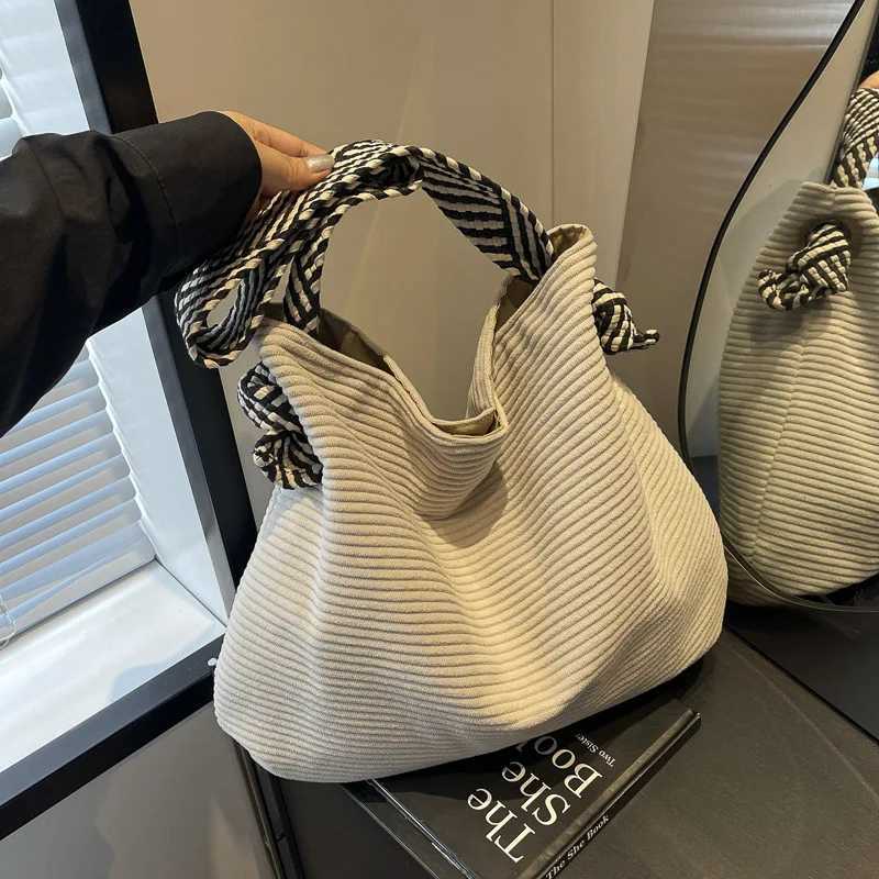 Casual Corduroy Hobo Shoulder Bag Minimalist Solid Color Handbag All-Match Bag Y250730
