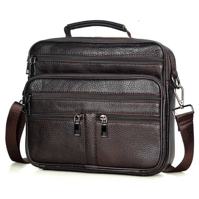 Coffee Men Genuine Leather Shoulder Bag Male Cowhide Leather Handbags Mens Large Zipper Messenger Bag Travel Tablet Bag Tote Y250730