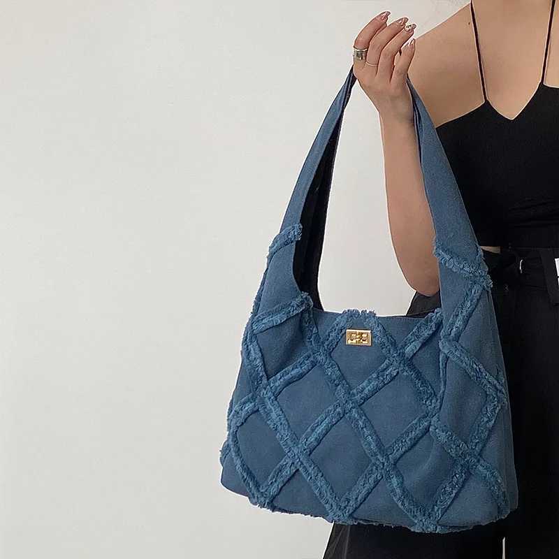 Tassel Denim Bag 2023 Canvas Bag Women Bag Large Capacity Casual Shoulder Handbag Shopping Tote Storage Bag Suede Dropship Y250730