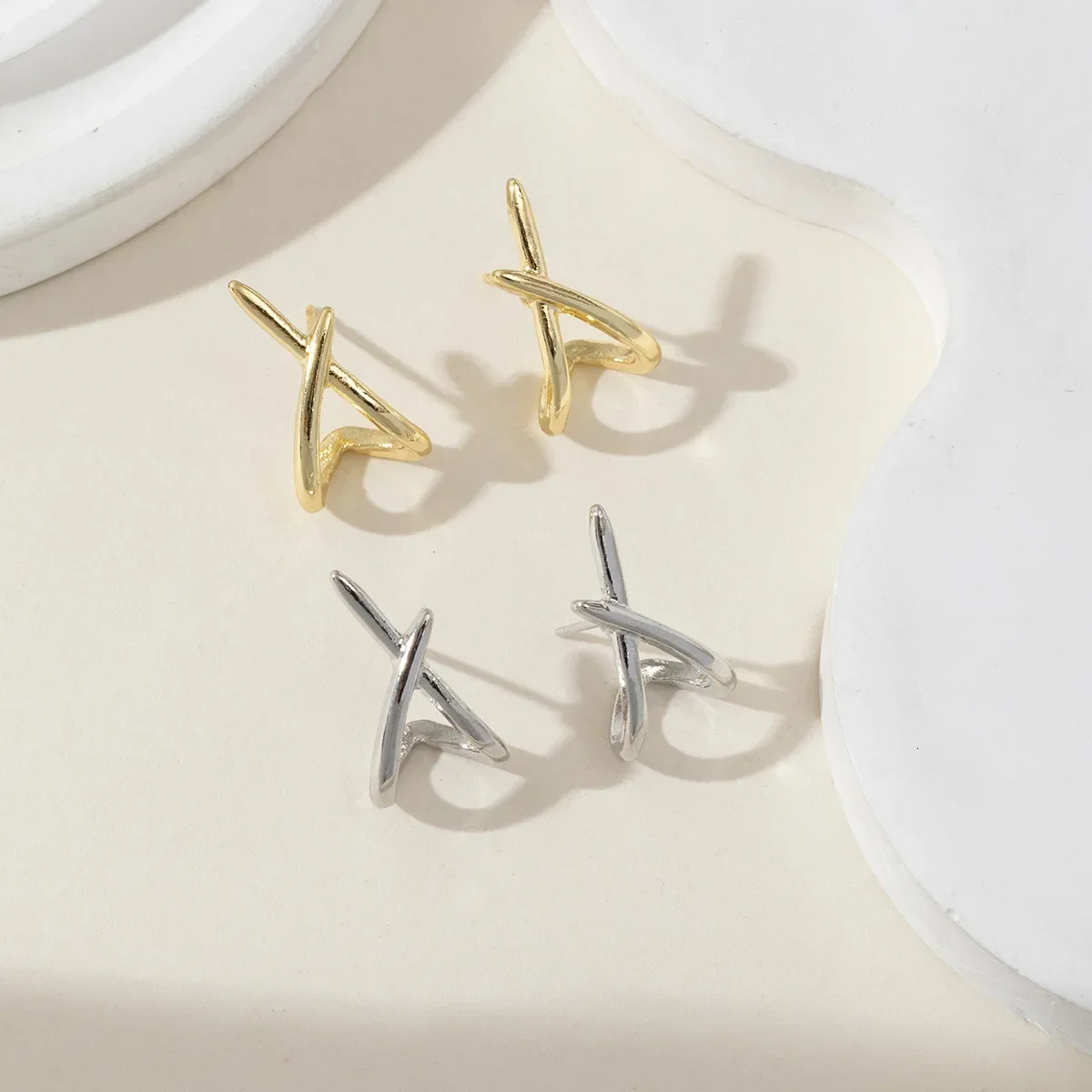 LATS Trendy Gold Color Cross Stud Earrings for Women Dainty Simple Minimalist Earring Fashion Jewelry Party Gifts Wholesale 250729